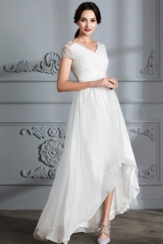 Abito da Sposa Asimmetrico V-Scollo in Tulle Asimmetrici Principessa