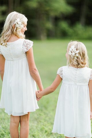 Abito da cerimonia bambini con fiore squisito a-line con manica corte naturale tondo