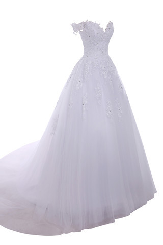 Abito da Sposa Stravagante con Cristino A-Line con Perline in Tulle