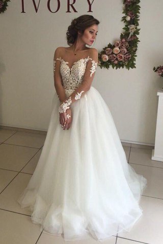 Abito da Sposa Spazzola Treno Fuori dalla spalla Naturale A-Line con Maniche Lunghe